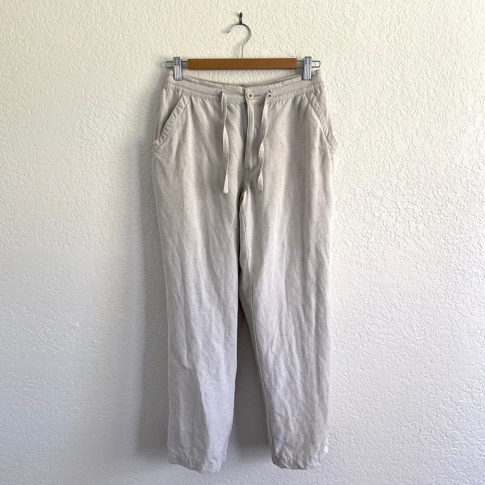Cubavera Women's Island Linen-Blend Cropped Pants Drawstring Neutral Resort Boho